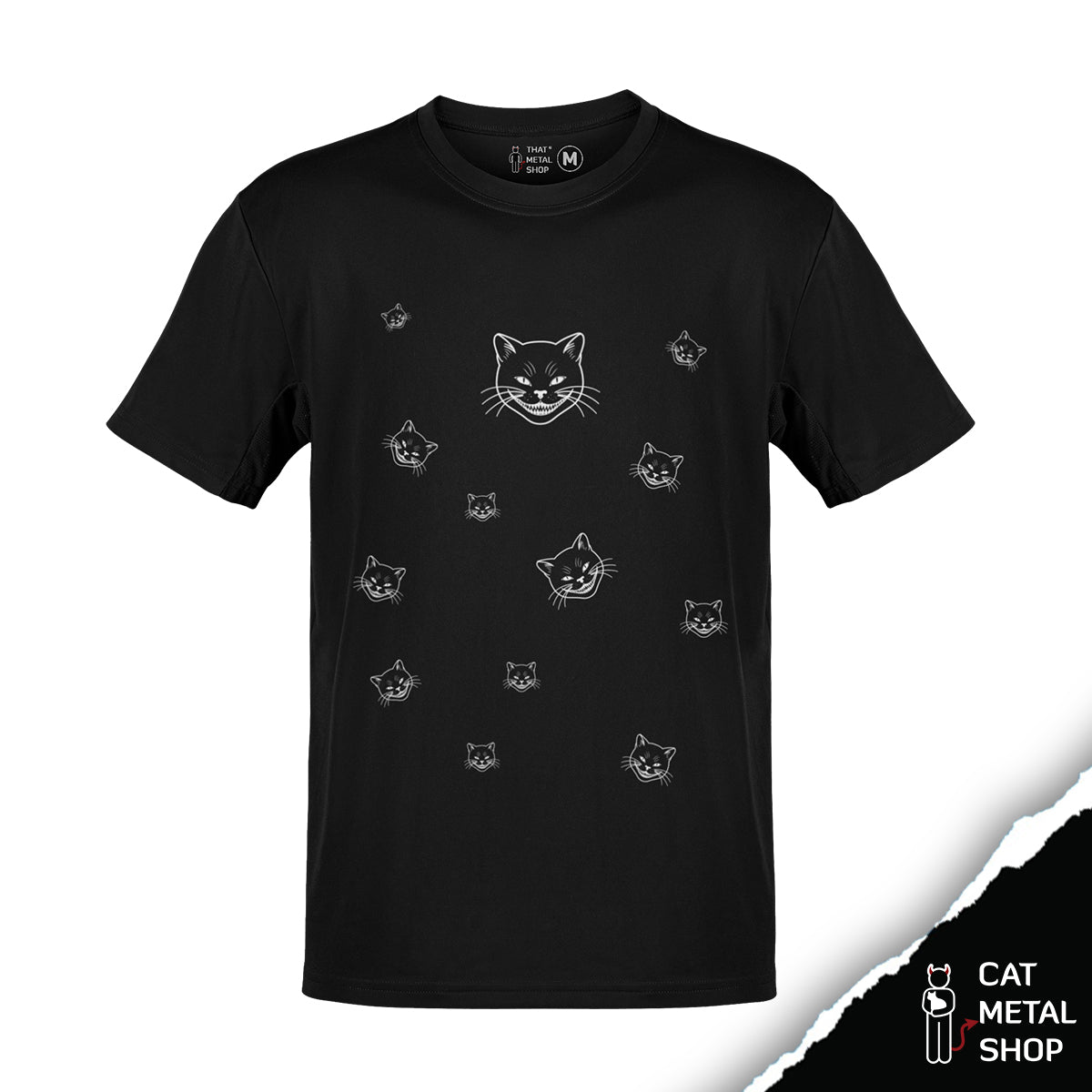 Playera Cat Metal Shop: We’re All Mad in Here