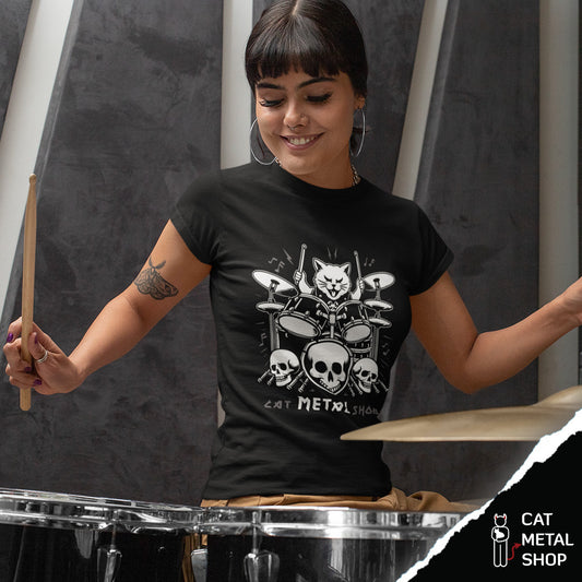 Playera Gato Baterista Drums Cat